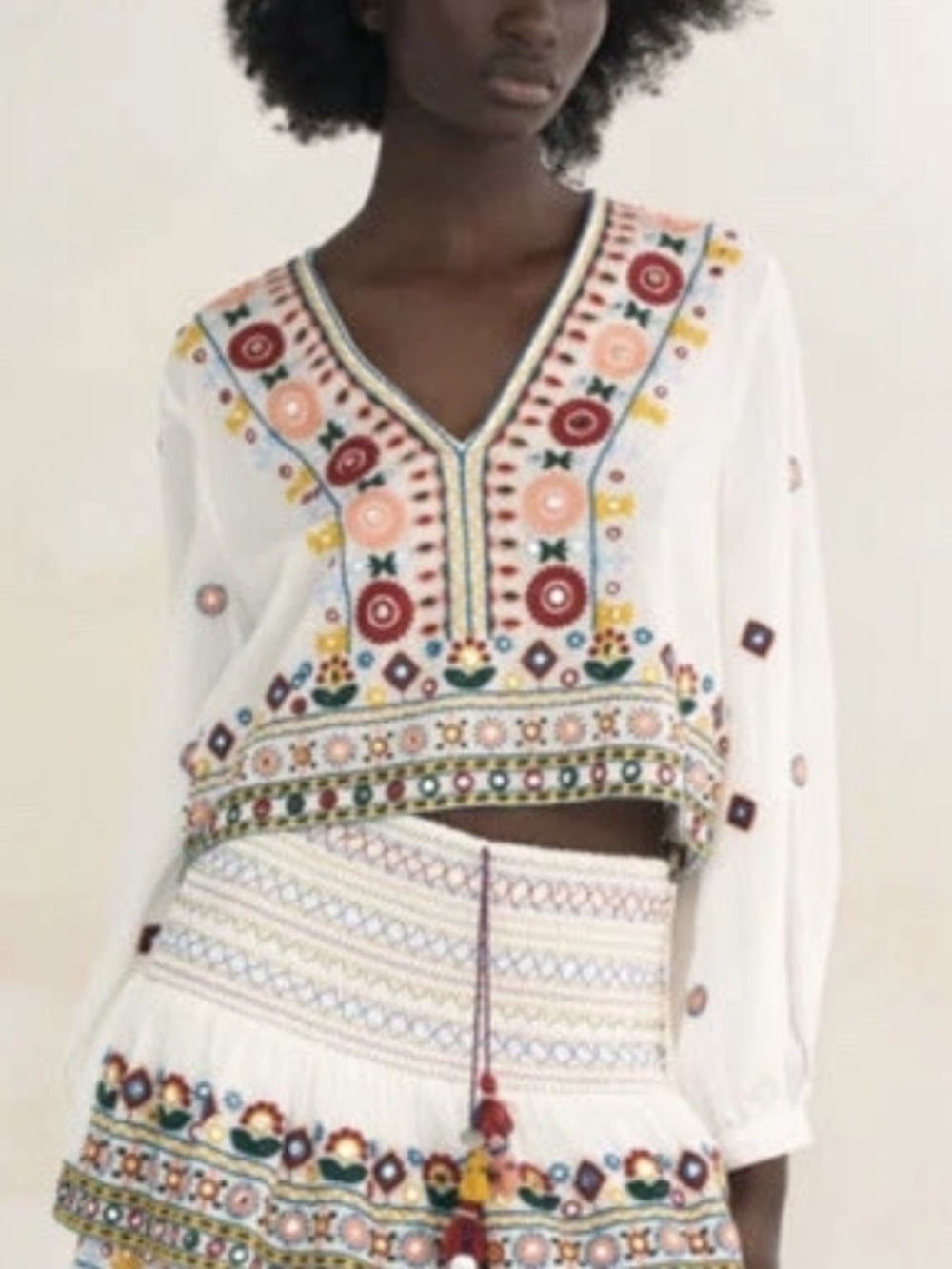 Zara Boho Embroidered White Top Small - Picture 2 of 15